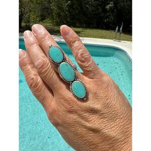Artisan Sterling Silver Royston Turquoise Three-Stone Statement Ring Southwest A